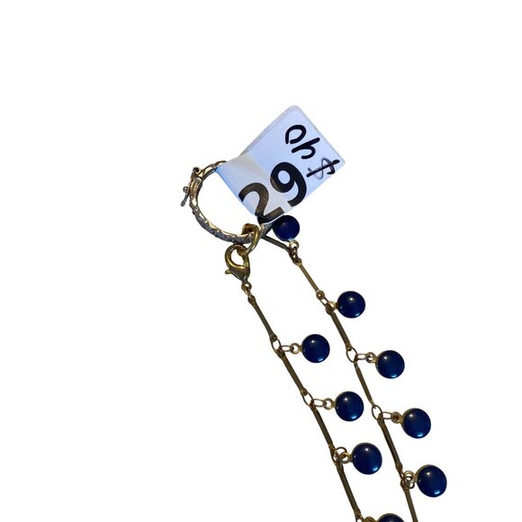 Vintage Double Strand Blue Beaded Necklace With Gold-Tone Chain & Clasp - Picture 13 of 14